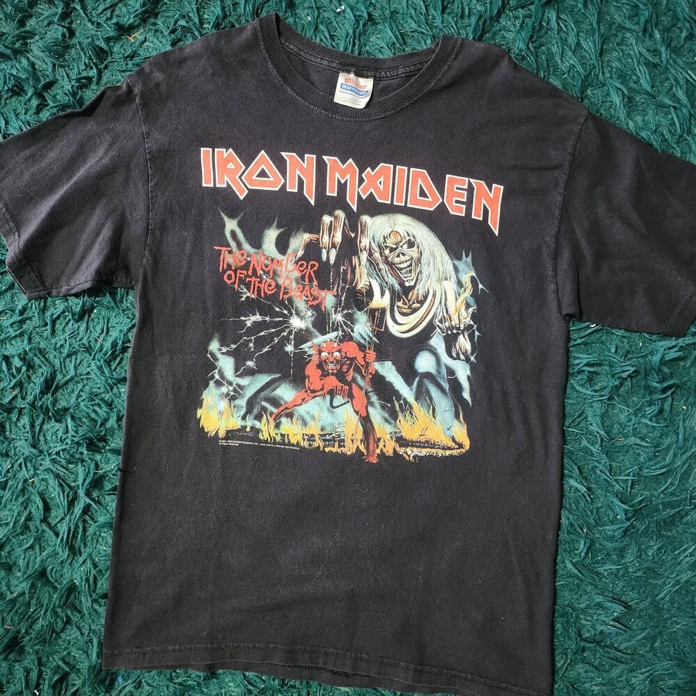 Iron Maiden Number of the Beast Tee Black Eddie Graphic Hanes Shirt Size M